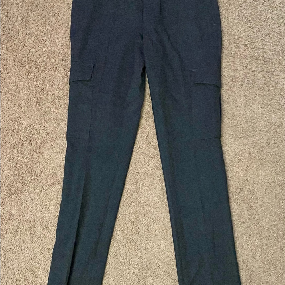 Extra Slim Solid Charcoal Cargo Flannel Suit Pants - image 2